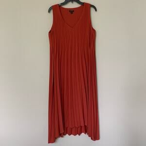 J. Jill Wearever Woven Sunburst A-line maxi dress accordion pleats V neck size M